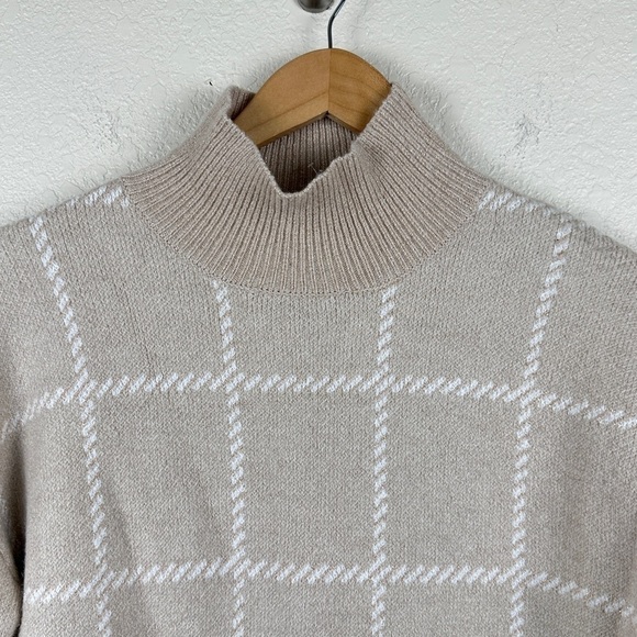 Rachel Zoe Window Pane Mock Neck Long Sleeve  Wool Blend Sweater Size Small - Picture 2 of 12